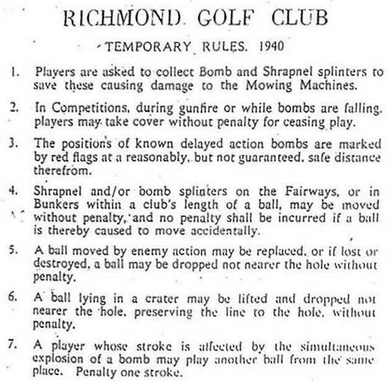 Richmond Golf Club located 10 miles from London after German bombs hit